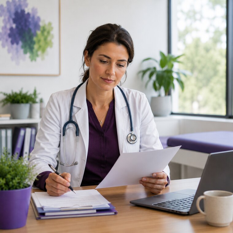 A clinician working independently in their consulting room