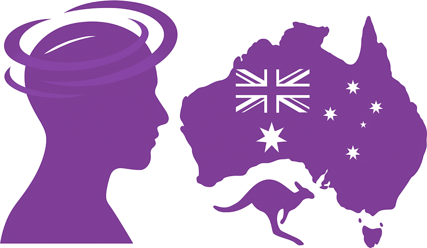 Australian Dizziness Clinics - Dizzy head silhouette with Australia map
