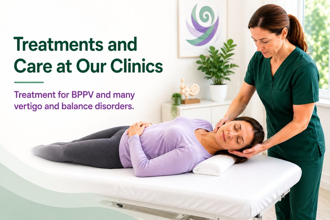 Treatments and care at our clinics — a clinician performing an Epley repositioning manoeuvre for a patient with BPPV