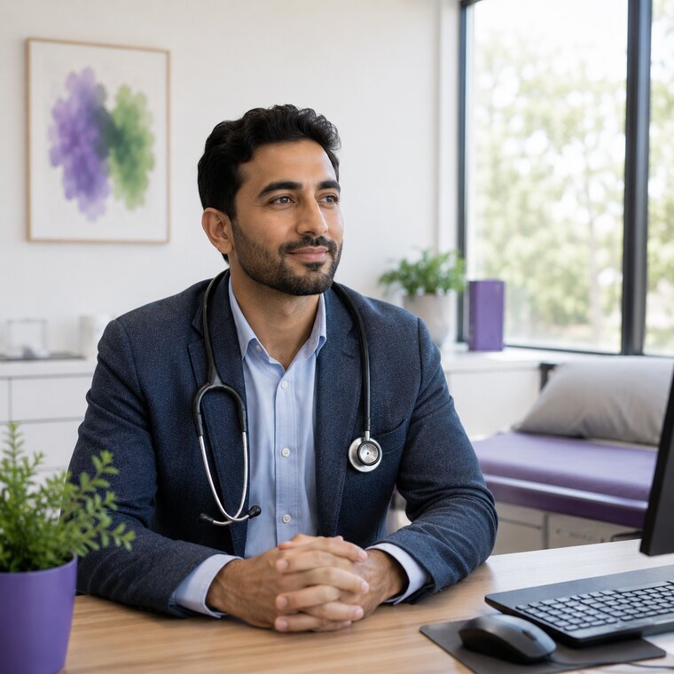A forward-looking clinician in a modern clinic