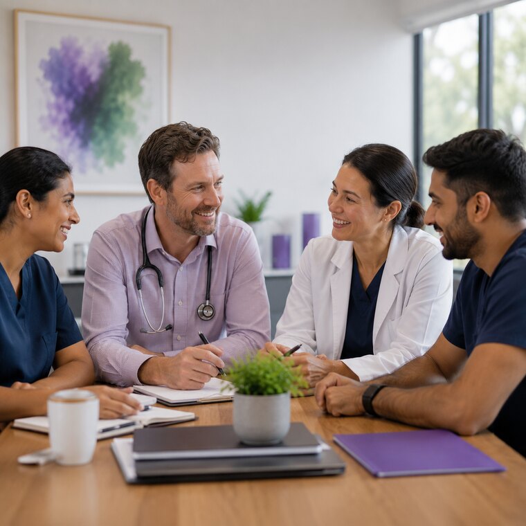 Clinicians collaborating around a table